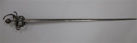 A 17th century German steel rapier, L.45in.